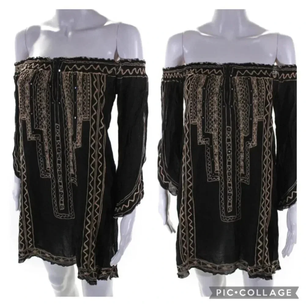 Poupette St Barth Off Shoulder Mini Dress Cover Up S Black - Picture 1 of 15